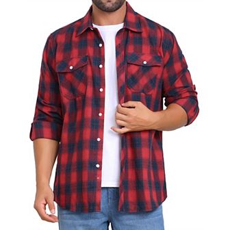 Men's Contrasting Colors Checked Slim Fit Long Sleeved Button Down Shirts with Pocket