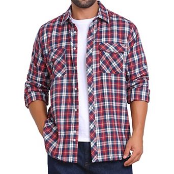 Men's Contrasting Colors Checked Slim Fit Long Sleeved Button Down Shirts with Pocket