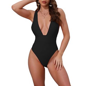 Women's Deep V Plunge Monokini Backless Bikini Set 1 pc Wide Strap Slimming Swimwear Bathing Suit