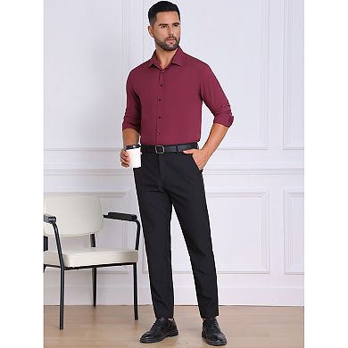 Men's Solid Color Button Down Long Sleeves Stretch Business Dress Shirt