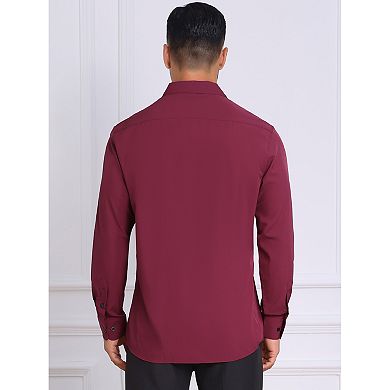 Men's Solid Color Button Down Long Sleeves Stretch Business Dress Shirt