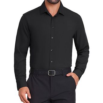 Men's Solid Color Button Down Long Sleeves Stretch Business Dress Shirt