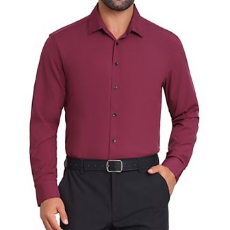 Men's Solid Color Button Down Long Sleeves Stretch Business Dress Shirt
