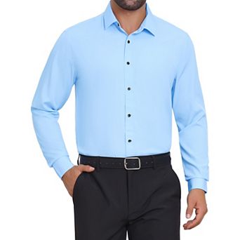 Men's Solid Color Button Down Long Sleeves Stretch Business Dress Shirt