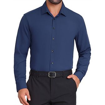 Men's Solid Color Button Down Long Sleeves Stretch Business Dress Shirt