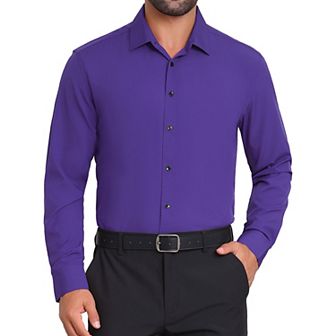 Men's Solid Color Button Down Long Sleeves Stretch Business Dress Shirt