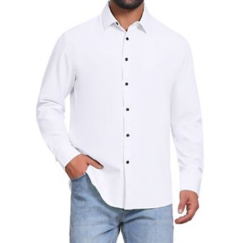 Men's Solid Color Button Down Long Sleeves Stretch Business Dress Shirt