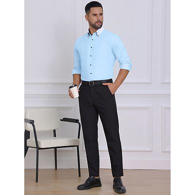 Men's Contrasting Colors Collar Long Sleeve Button Down Formal Business Dress Shirts