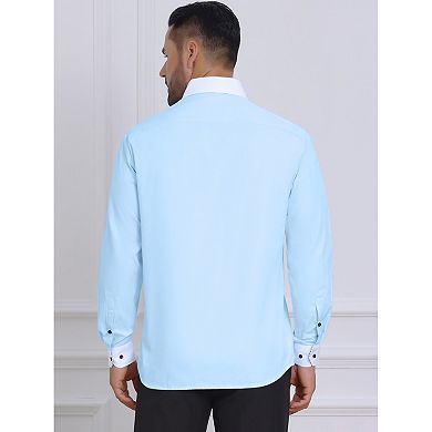 Men's Contrasting Colors Collar Long Sleeve Button Down Formal Business Dress Shirts