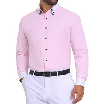 Men's Contrasting Colors Collar Long Sleeve Button Down Formal Business Dress Shirts