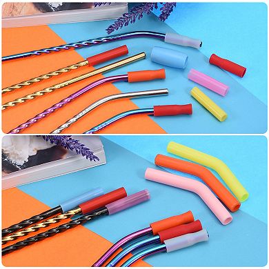 8pcs Silicone Straw Elbows Tips, Soft Reusable Metal Straw Covers Fit for 6mm/0.24" OD Straws