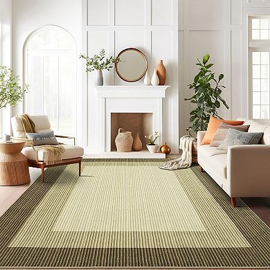 Garvee Machine Washable Non Slip Modern Striped Edge Printed Area Rug for Home Decor