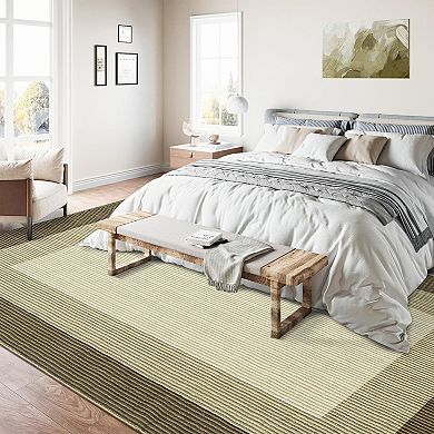 Garvee Machine Washable Non Slip Modern Striped Edge Printed Area Rug for Home Decor