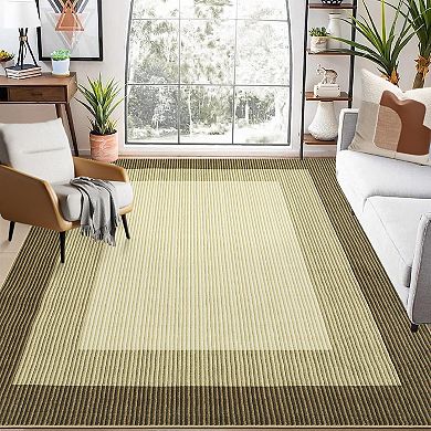 Garvee Machine Washable Non Slip Modern Striped Edge Printed Area Rug for Home Decor