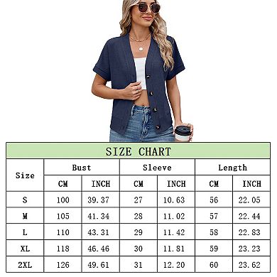Women Summer Tops Knit V Neck Blouse Short Sleeve Button Down Cardigans Loose Fit T Shirts