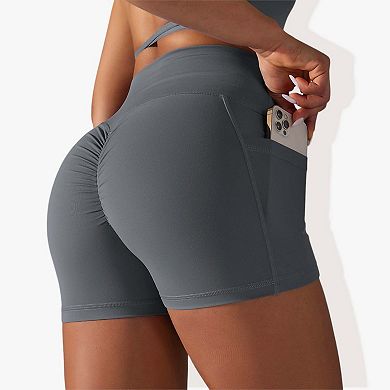 Women's Tight Fitting High Waisted Pocket Sport V-Waist Band Shorts