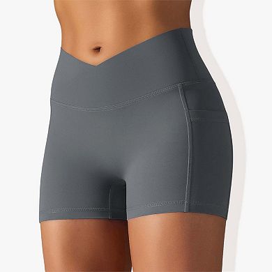 Women's Tight Fitting High Waisted Pocket Sport V-Waist Band Shorts