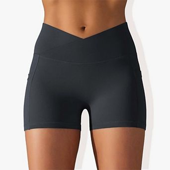 Women's Tight Fitting High Waisted Pocket Sport V-Waist Band Shorts