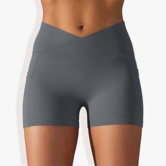 Women's Tight Fitting High Waisted Pocket Sport V-Waist Band Shorts