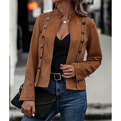 Women's Faux Suede Leather Jacket Casual Long Sleeve Blazer Jacket Coat Fall Outfits