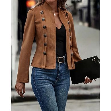 Women's Faux Suede Leather Jacket Casual Long Sleeve Blazer Jacket Coat Fall Outfits
