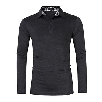 Men's Long Sleeve Golf Shirts Casual Collared T-Shirt Stylish Quick Dry Polo Shirt