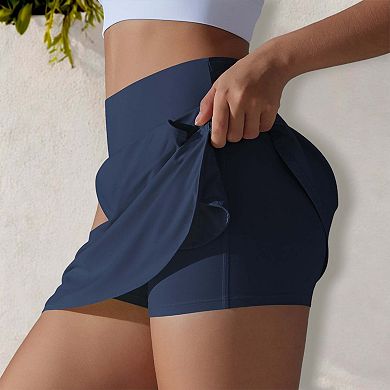 Women's High Waist Athletic Skirted Skorts with Pocket Detail