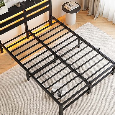 Mondawe Heavy Duty Platform Metal Bed Frame With USB Charging Station & RGB Lights Noise Free