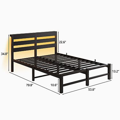 Mondawe Heavy Duty Platform Metal Bed Frame With USB Charging Station & RGB Lights Noise Free