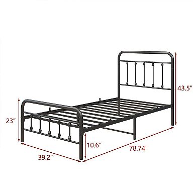 Mondawe Premium Metal Bed Frame No Box Spring Needed with Vintage Headboard and Footboard