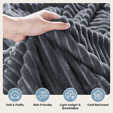 SERWALL Textured Stripe Cozy Throw Blanket, Ultra-Soft, All-Season Comfort for Every Adventure