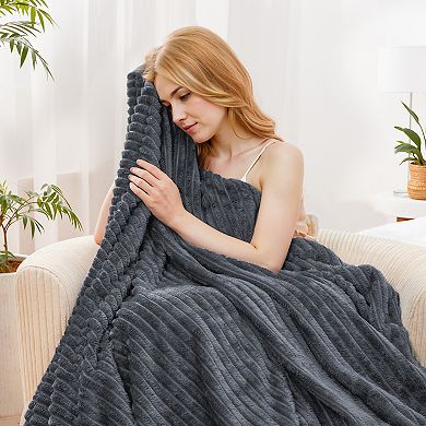 SERWALL Textured Stripe Cozy Throw Blanket, Ultra-Soft, All-Season Comfort for Every Adventure