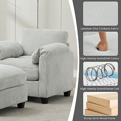 Corduroy Single Sofa Chair with A Removable Ottoman