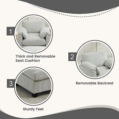 Corduroy Single Sofa Chair with A Removable Ottoman