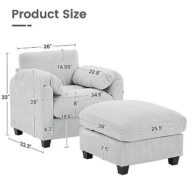 Corduroy Single Sofa Chair with A Removable Ottoman