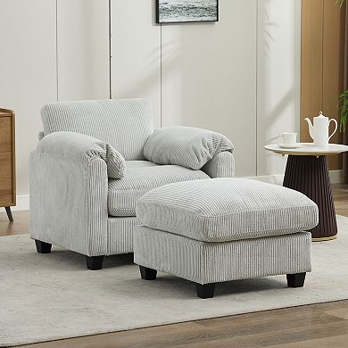 Corduroy Single Sofa Chair with A Removable Ottoman