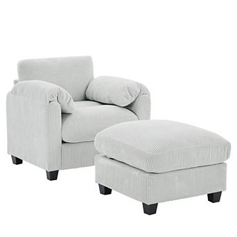 Corduroy Single Sofa Chair with A Removable Ottoman