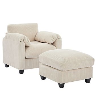Corduroy Single Sofa Chair with A Removable Ottoman