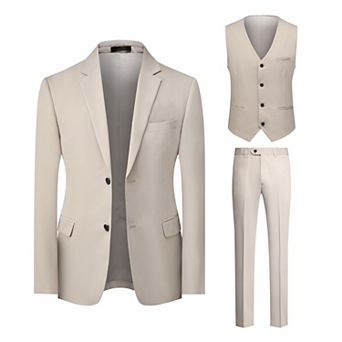 Mens Elegant Solid 3 pc Suit Set Two Button Slim Fit Jacket Vest Pants