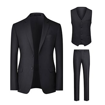 Mens Elegant Solid 3 pc Suit Set Two Button Slim Fit Jacket Vest Pants