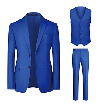 Mens Elegant Solid 3 pc Suit Set Two Button Slim Fit Jacket Vest Pants