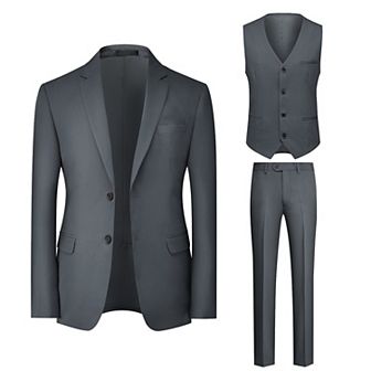 Mens Elegant Solid 3 pc Suit Set Two Button Slim Fit Jacket Vest Pants