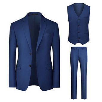 Mens Elegant Solid 3 pc Suit Set Two Button Slim Fit Jacket Vest Pants