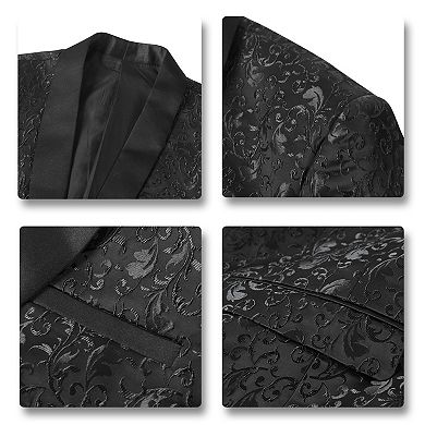 Men's Shawl Collar Jacquard Suit Set - Floral Dinner Jacket & Pants, Wedding & Tuxedo