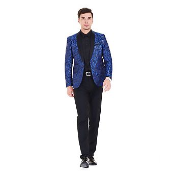 Men's Shawl Collar Jacquard Suit Set - Floral Dinner Jacket & Pants, Wedding & Tuxedo
