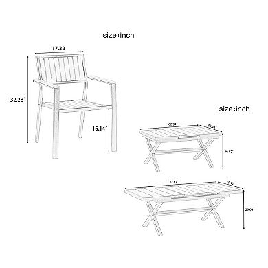 Mondawe Outdoor Patio Garden 7-Piece Extendable Dining Set, With 6 Chairs Flexible Adjustment