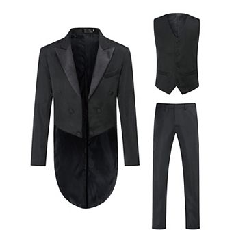 Men's Tailored 3 pc Slim Fit Tuxedo Set: Dinner Jacket, Vest & Trousers