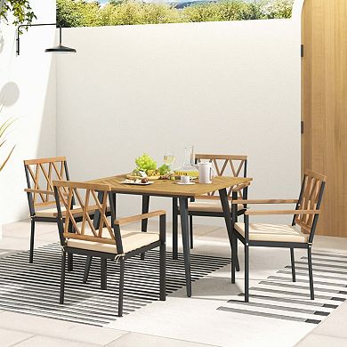 Mondawe 5-Piece Outdoor Dining Set,With 1.9" Umbrella Hole Acacia Wood Table & 4 Cushioned Chairs