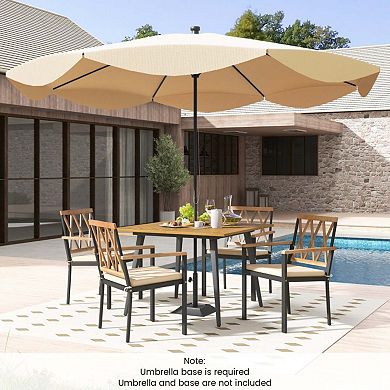 Mondawe 5-Piece Outdoor Dining Set,With 1.9" Umbrella Hole Acacia Wood Table & 4 Cushioned Chairs