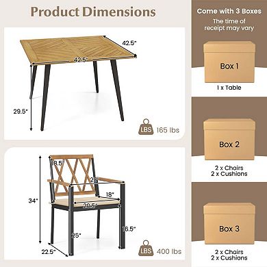 Mondawe 5-Piece Outdoor Dining Set,With 1.9" Umbrella Hole Acacia Wood Table & 4 Cushioned Chairs
